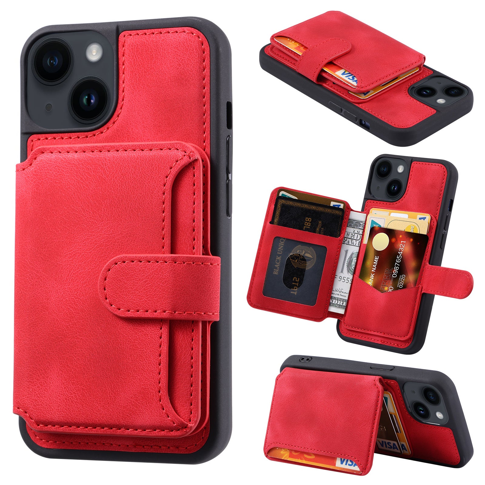 RFID Blocking Wallet Case for iPhone 14 Kickstand PU Leather Coated TPU Phone Cover RFID Blocking Wallet Case for iPhone 14 Kickstand PU Leather Coated TPU Phone Cover